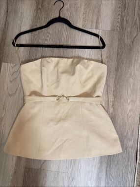 Strapless Cream Peplum Dress with Belt